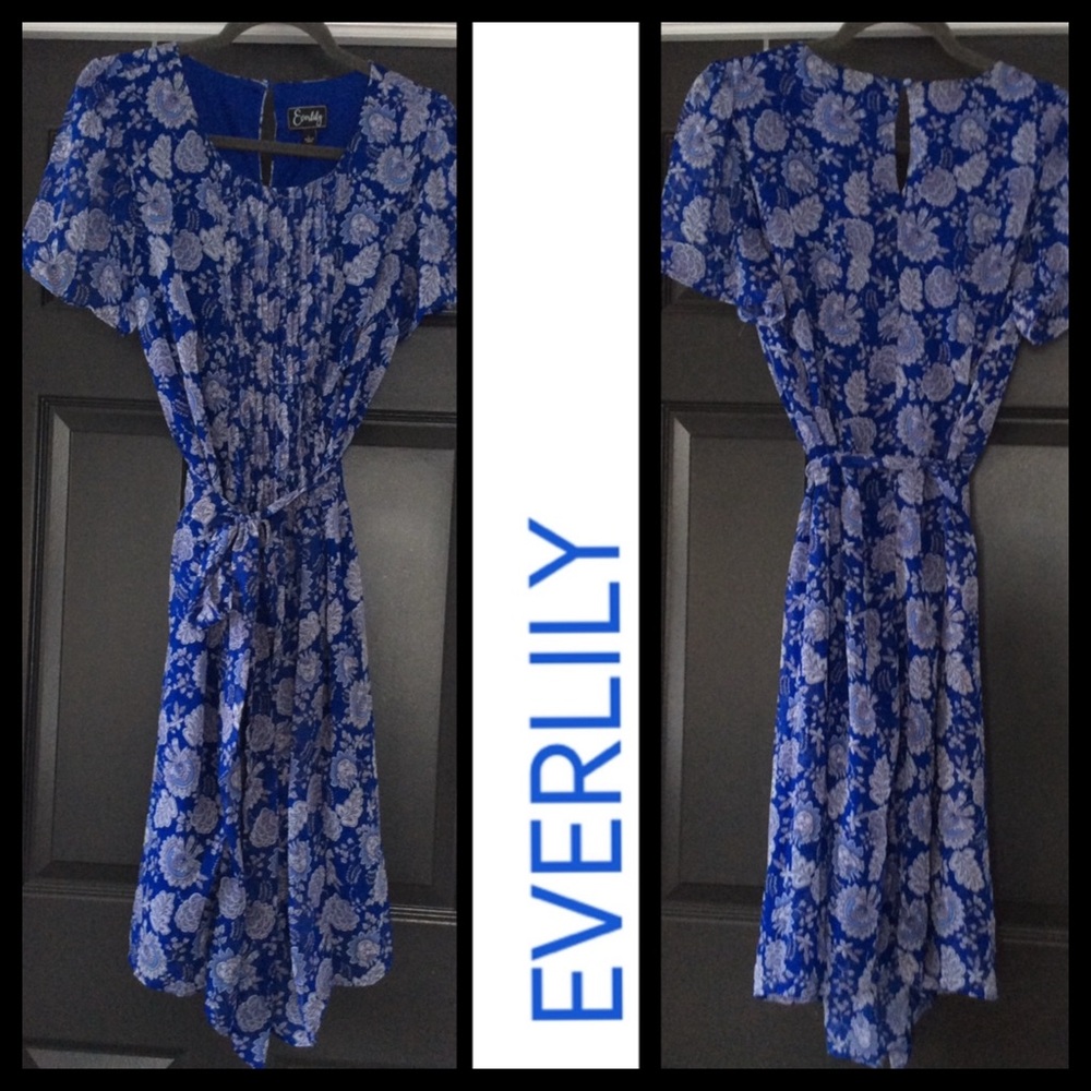 NWOT Everlily Blue Floral Belted Dress
